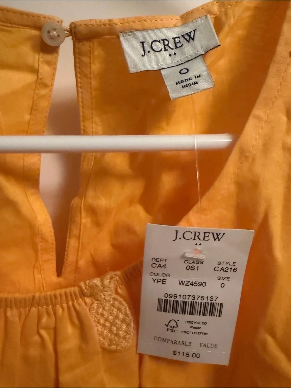 J. Crew Women's Yellow Pineapple Embroidered Sundress NWT size 0